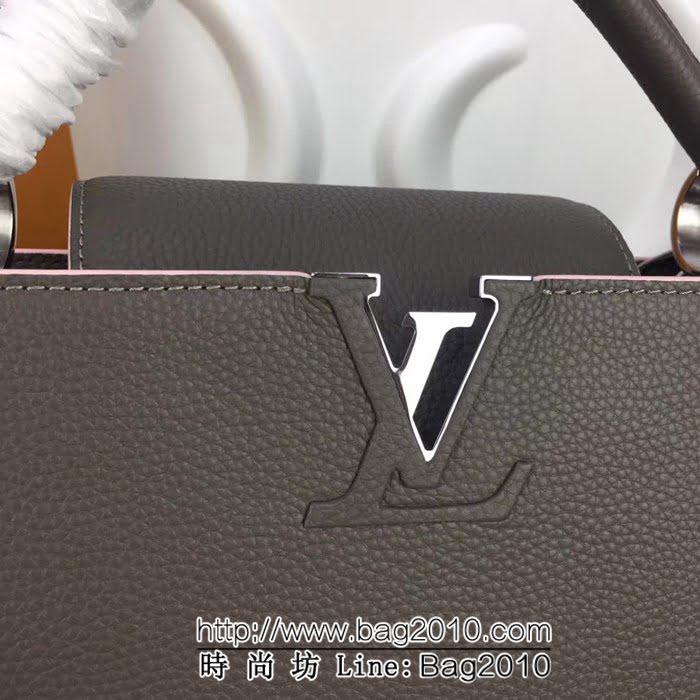 路易威登LV頂級原單M48864鐵灰粉邊經典Capucines中號牛皮手提斜挎包 YDH1698
